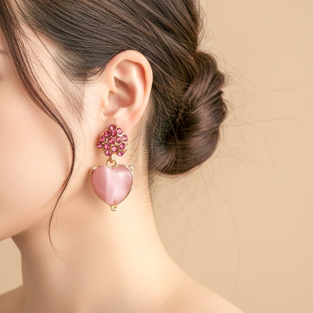 Pink Heart Crystal Earrings GWE -204