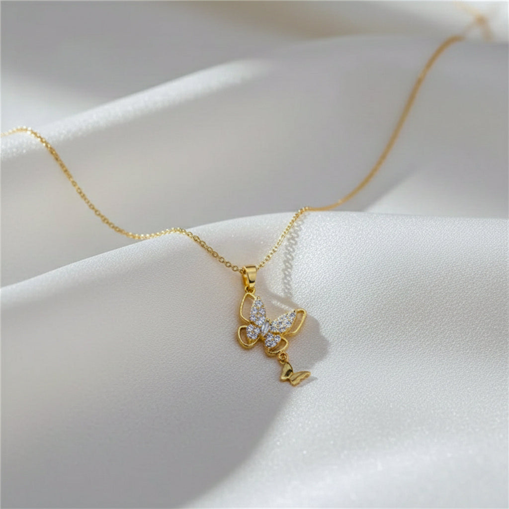 Sparkling Crystal Butterfly Charm Women Necklace GWN -142