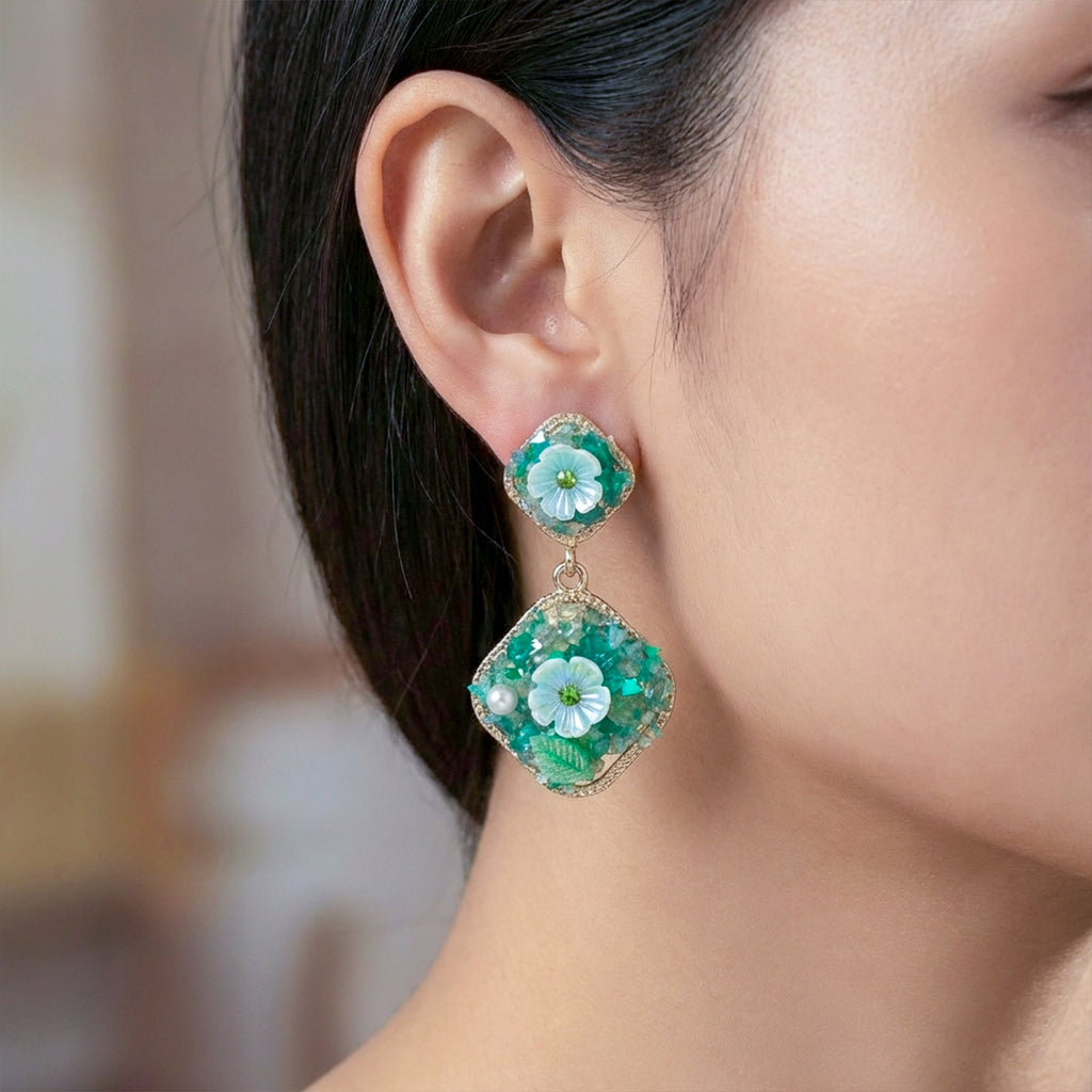 Emerald Bloom Dual Drop Earrings GWE -240