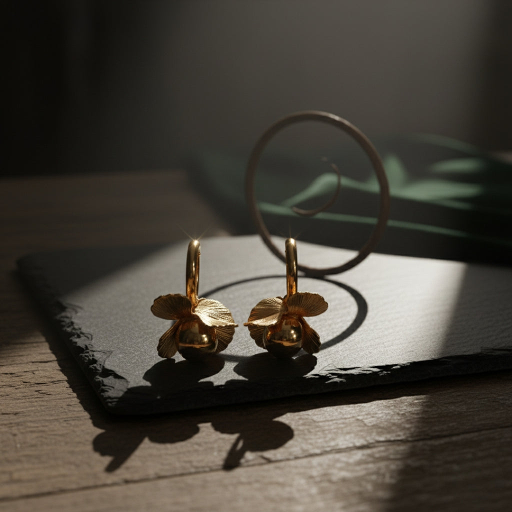 WibeStone Golden Bloom Drop Earrings