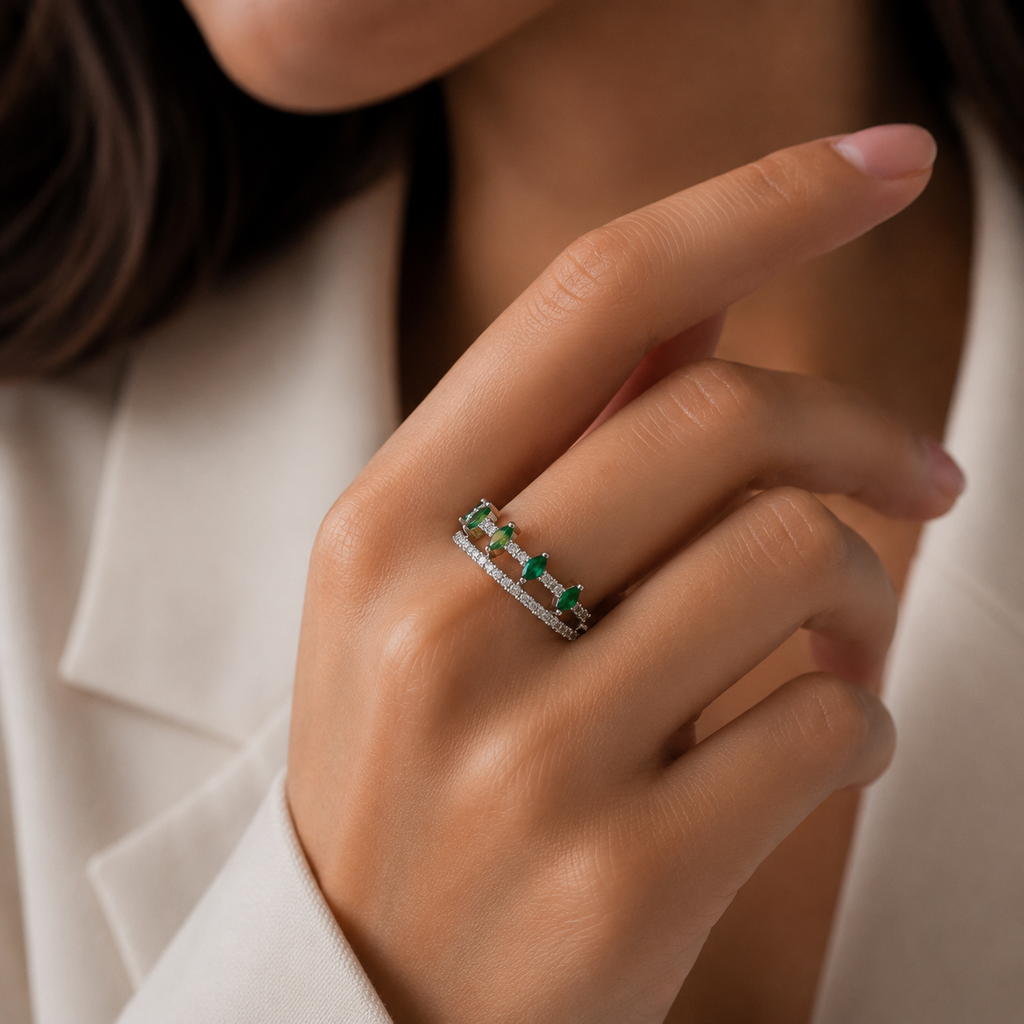 Emerald Double Row Crystal Ring GWR -73