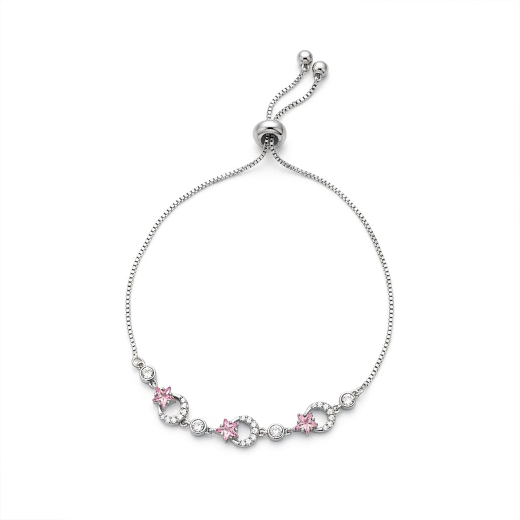 Silver Pink Star Charm Bracelet GWB -157