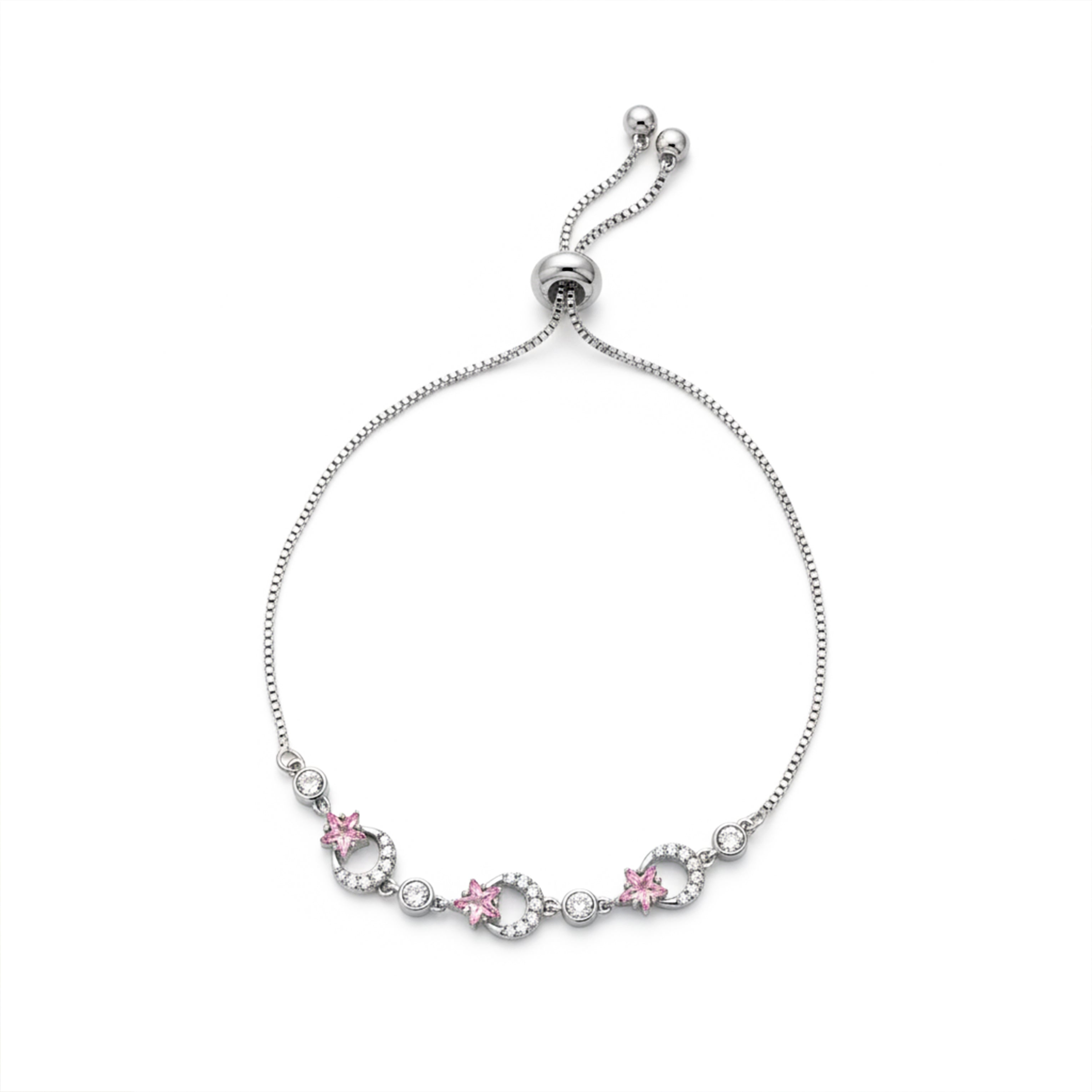 Silver Pink Star Charm Bracelet GWB -157