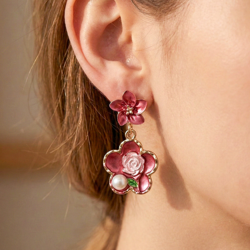 Enamel Pearl Earrings GWE -185