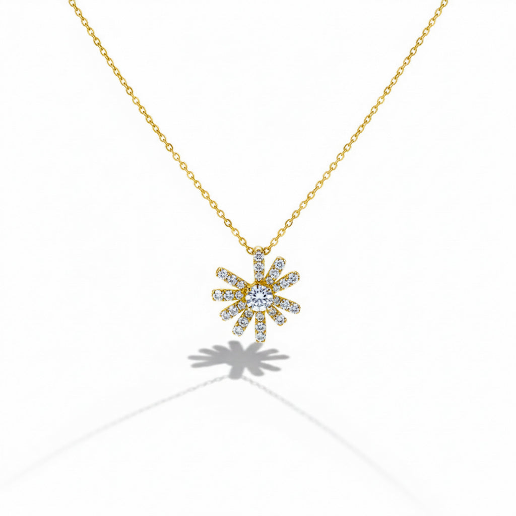 Gold Pavé Petal Sunburst Women Necklace GWN -149