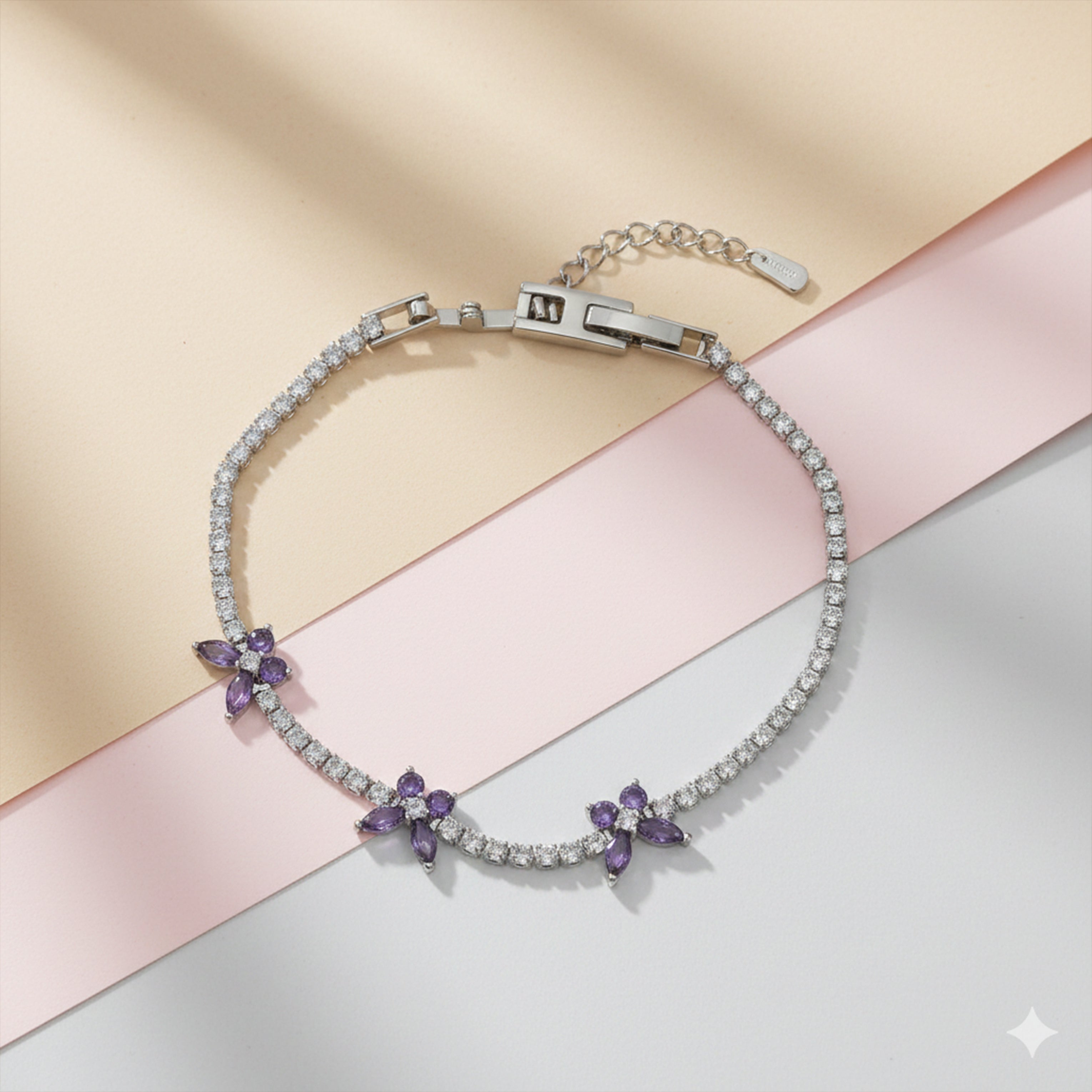 Purple Floral Accent Tennis Bracelet GWB -134