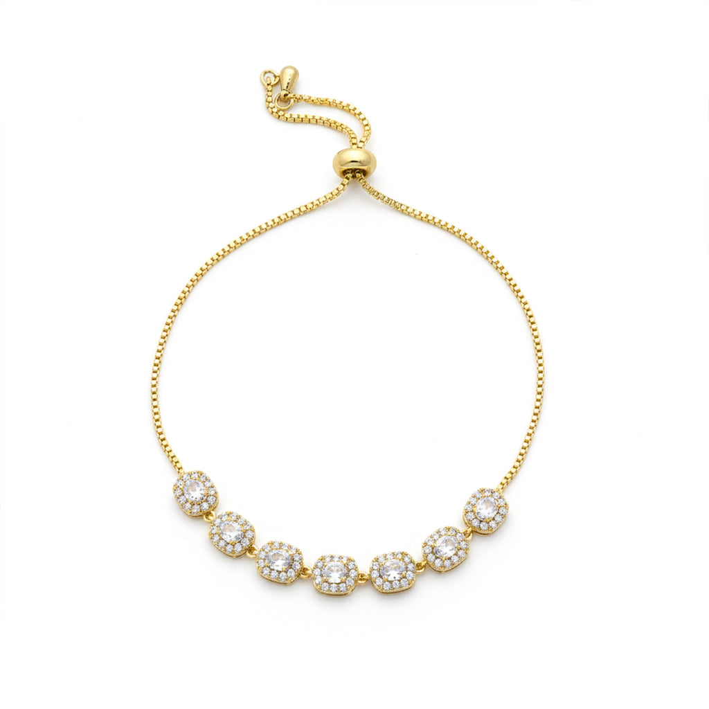 Gold CZ Halo Link Adjustable Bracelet GWB -159