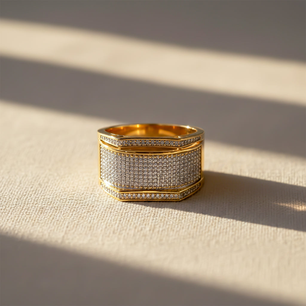 Men’s Gold-Tone Silver Textured Ring GMR -13