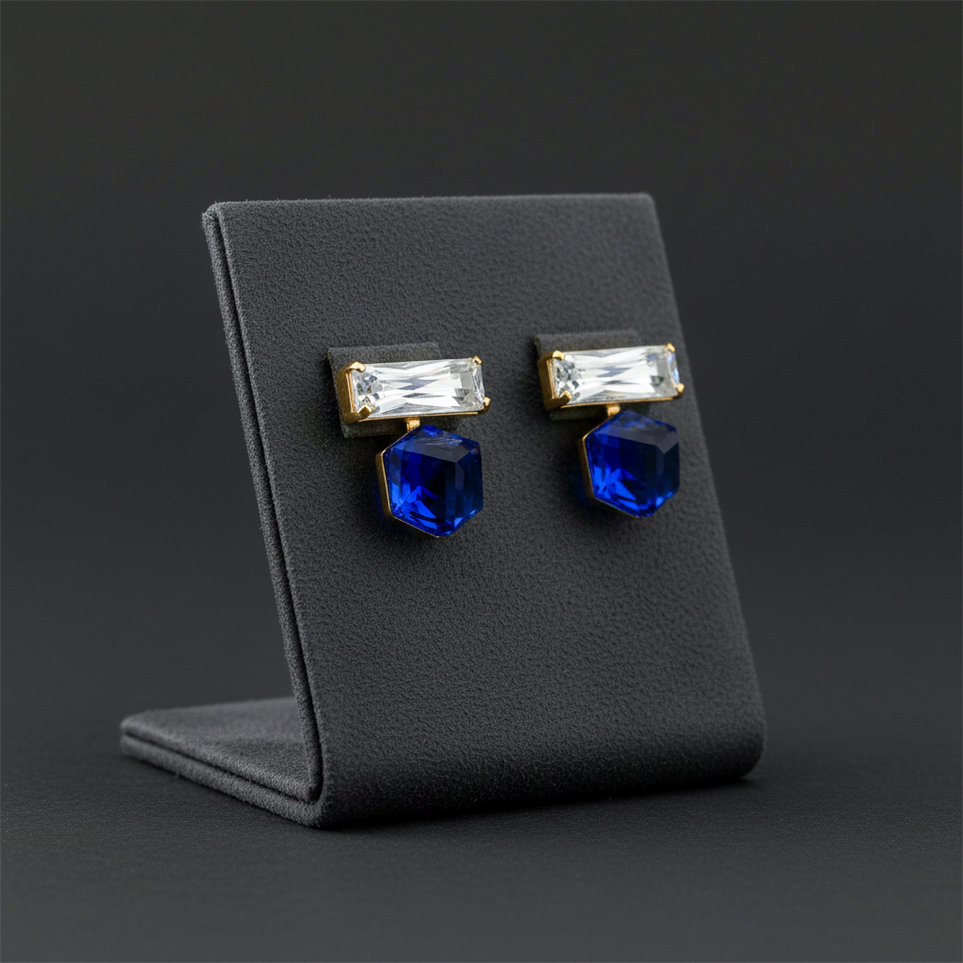 Blue & Clear Crystal Geometric Drop Earrings GWE -156
