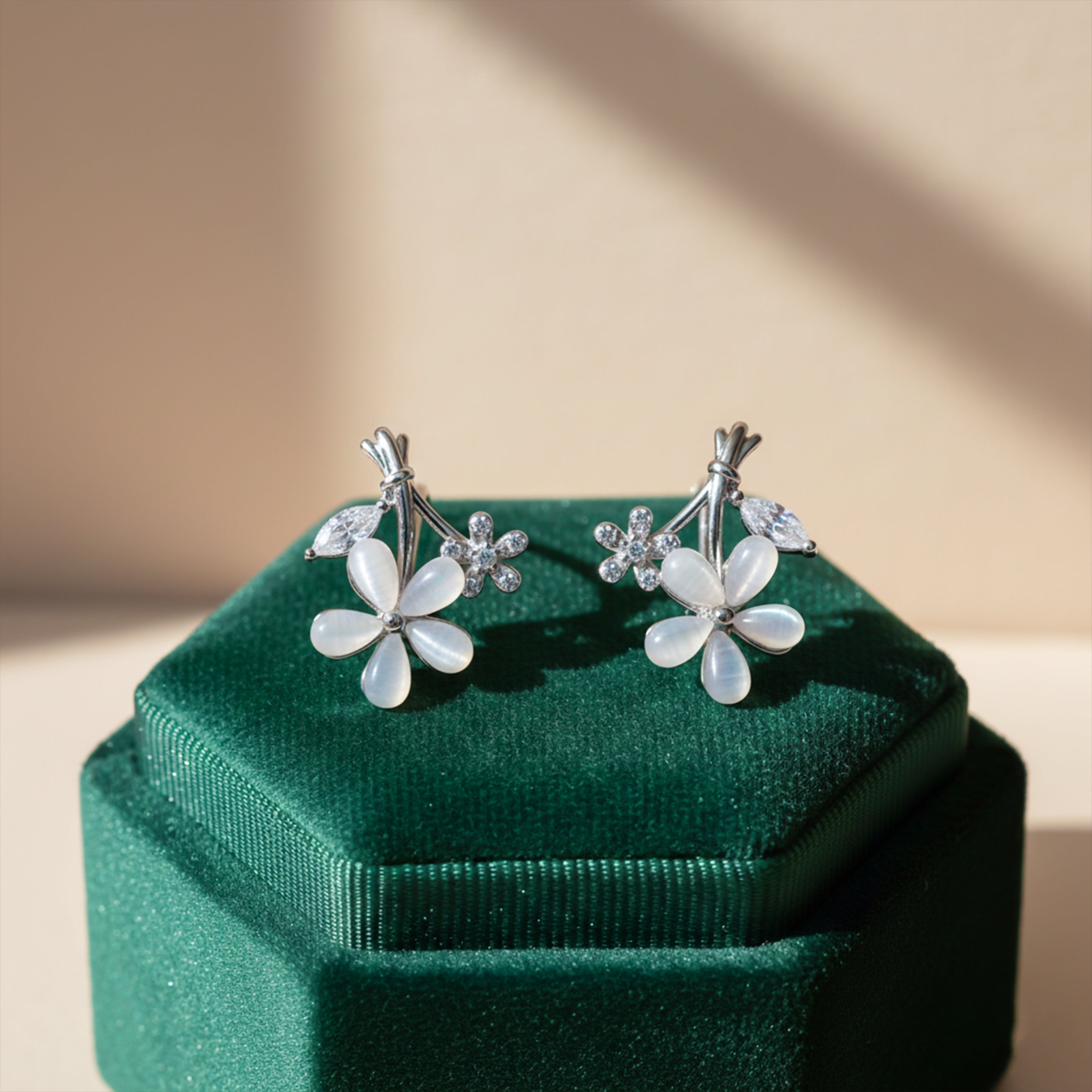 Silver Blossom Floral Stud Earrings GWE -111