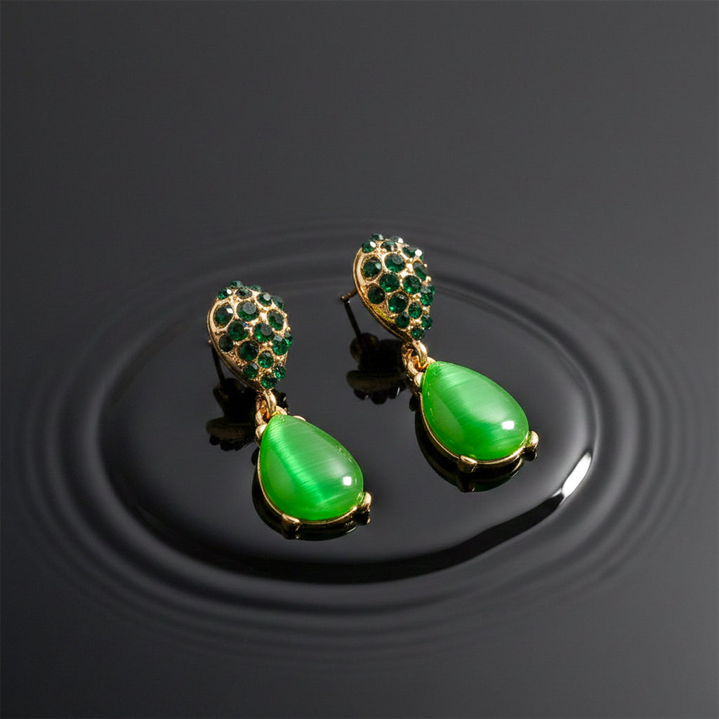 Green Crystal Teardrop Earrings GWE -222