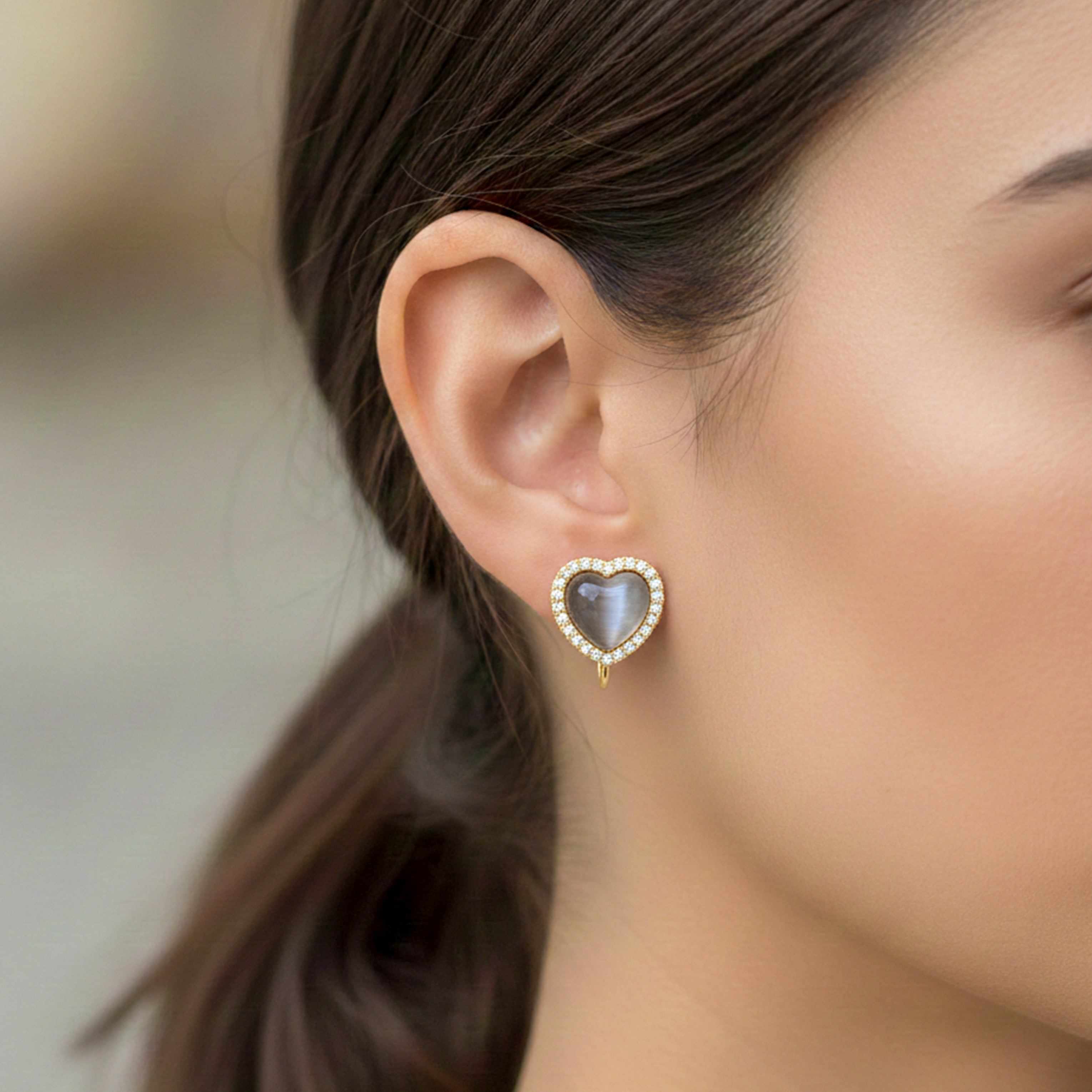 Golden Pearl Heart Halo Earrings GWE -92