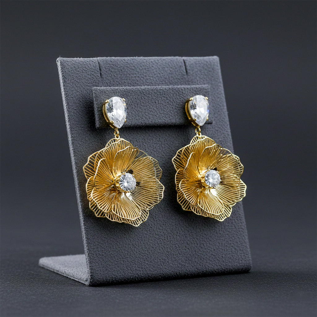 Luxury Gold Floral Drop Earrings GWE -127