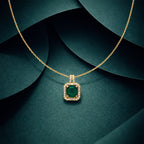 Green Square Halo Pendant Necklace GWN -157