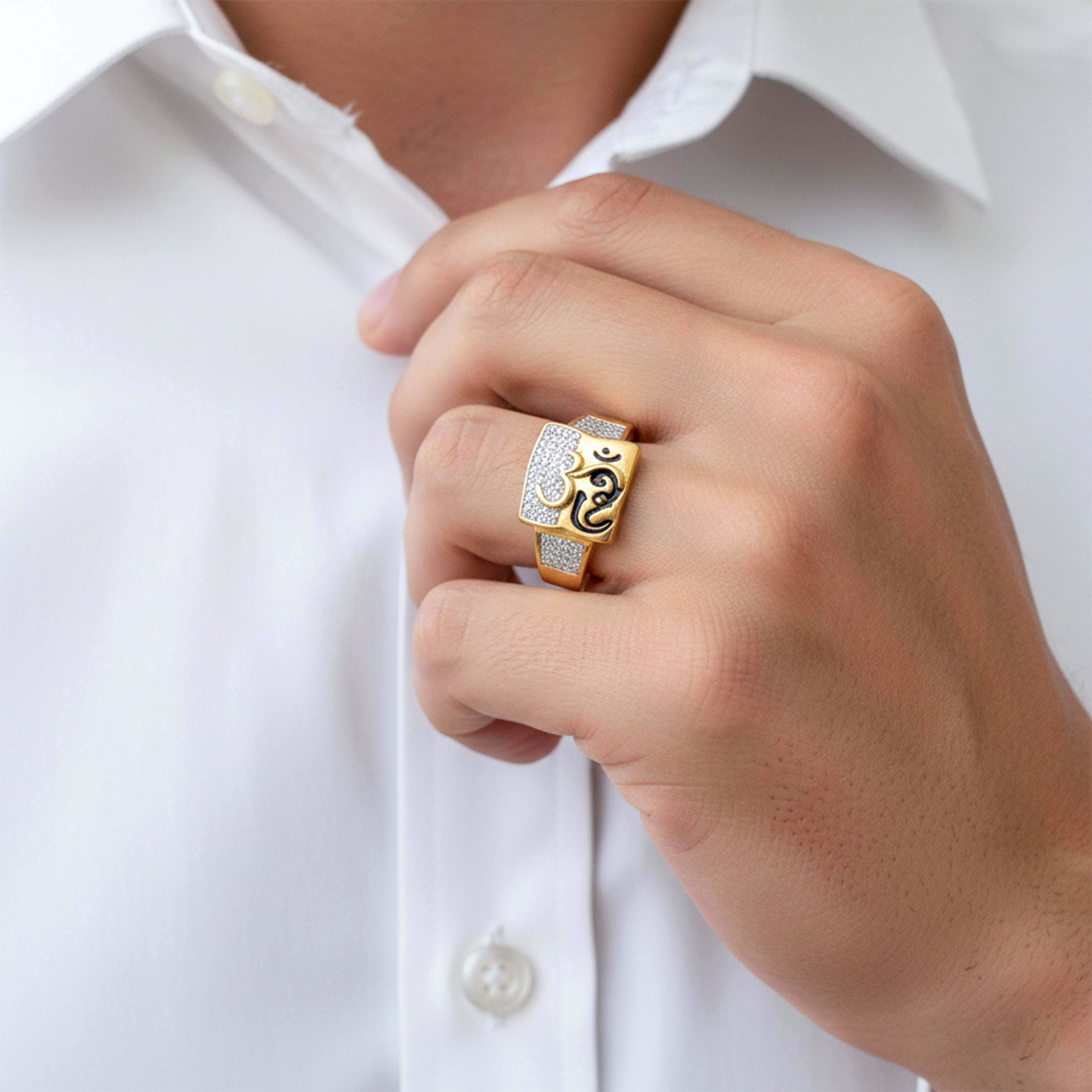 Men’s Gold Om Symbol Textured Ring GMR -19