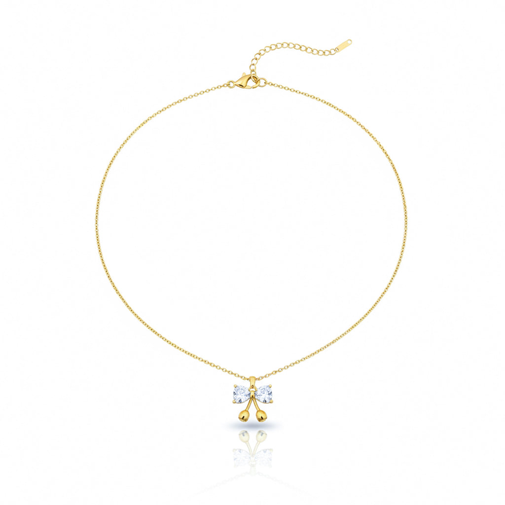 Crystal Bow Drop Gold Necklace GWN -136