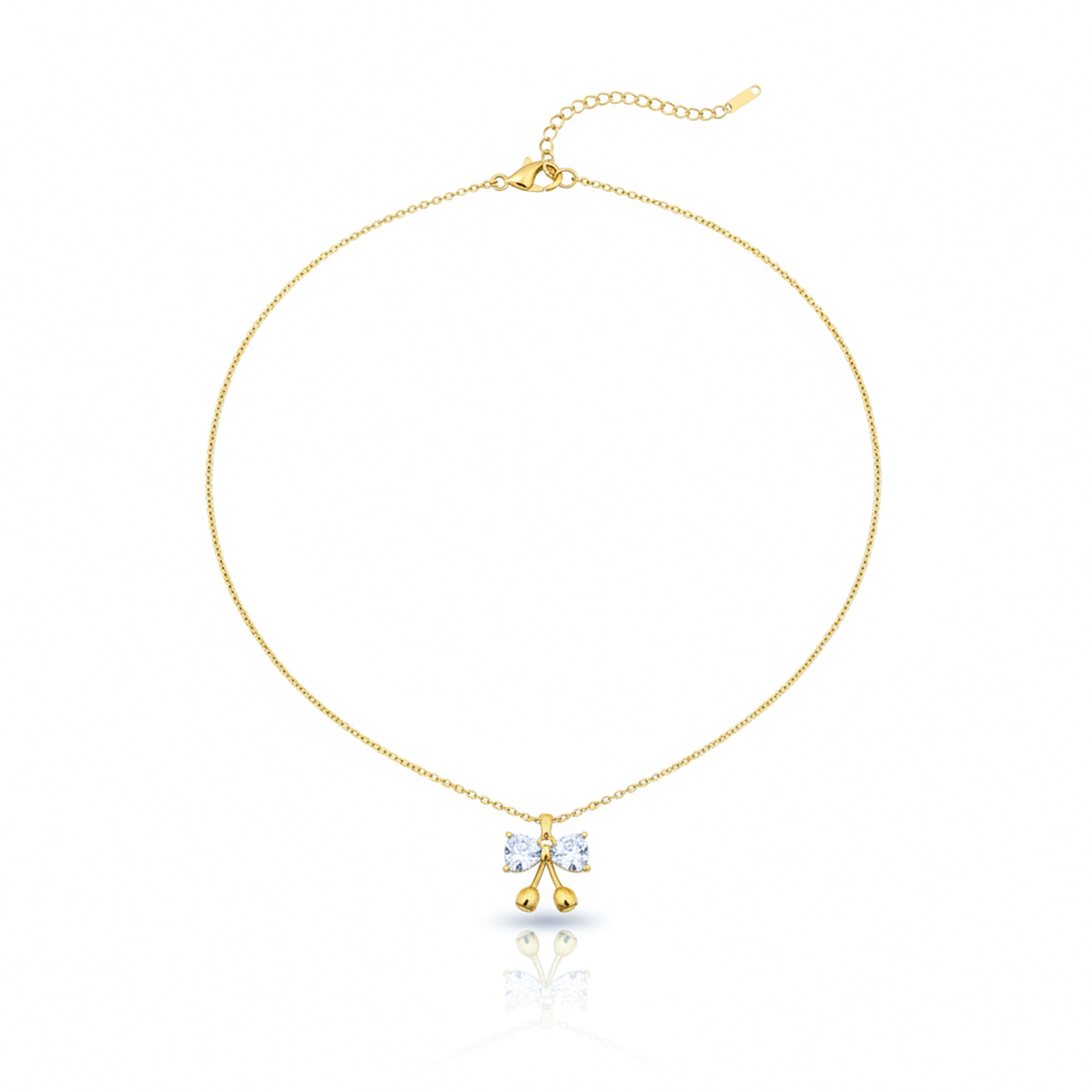 Crystal Bow Drop Gold Necklace GWN -136