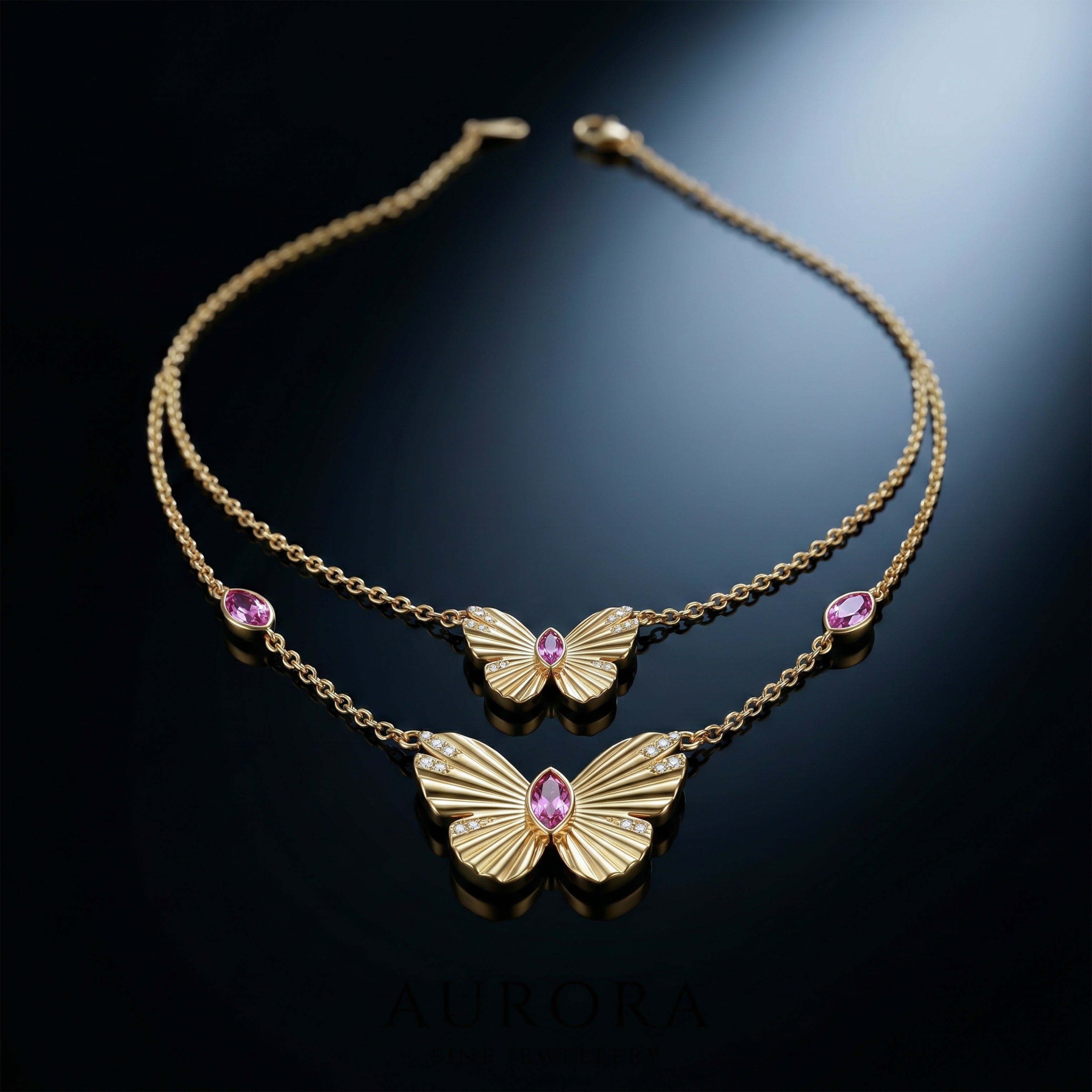 Double-Layered Golden Butterfly Women Neckless GWN -113