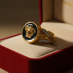 Men’s Gold Medusa Black Statement Ring GMR -14