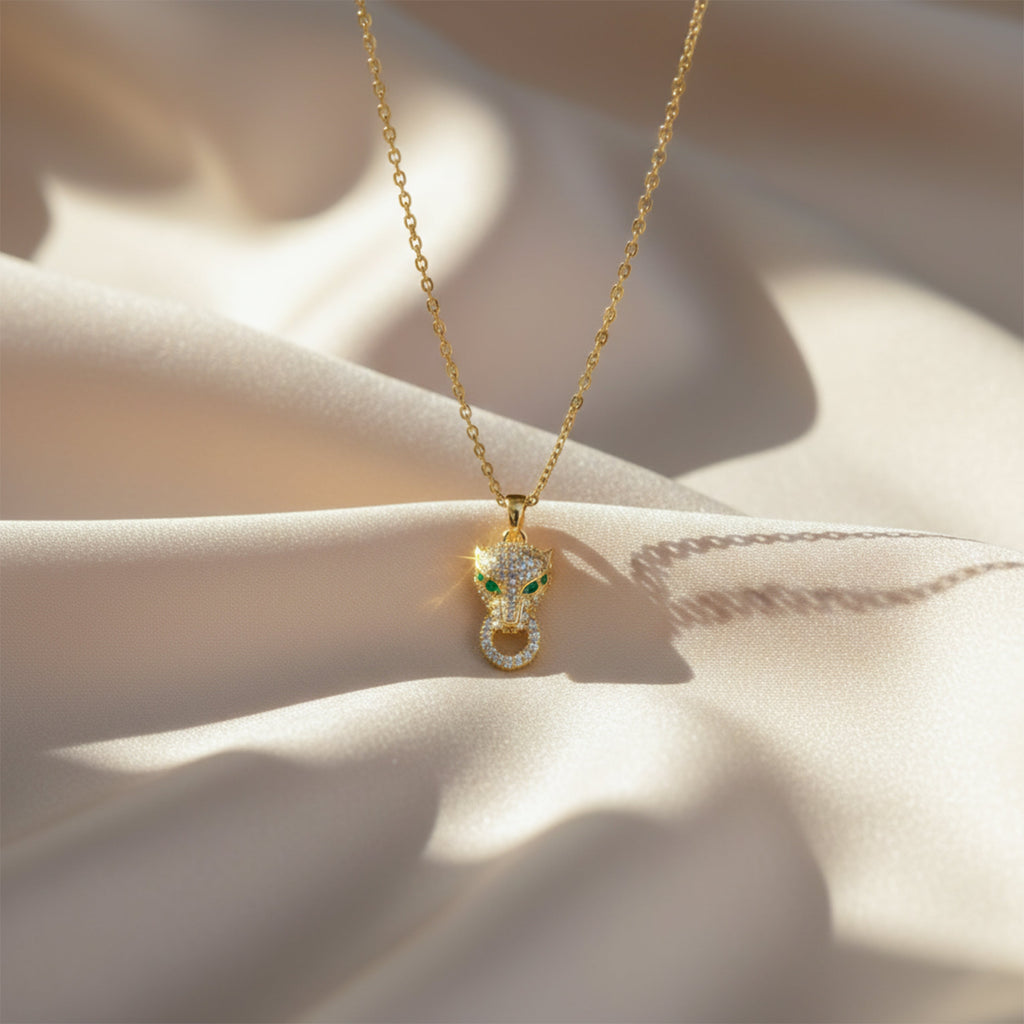 Gold Panther CZ Pendant Necklace GWN -81