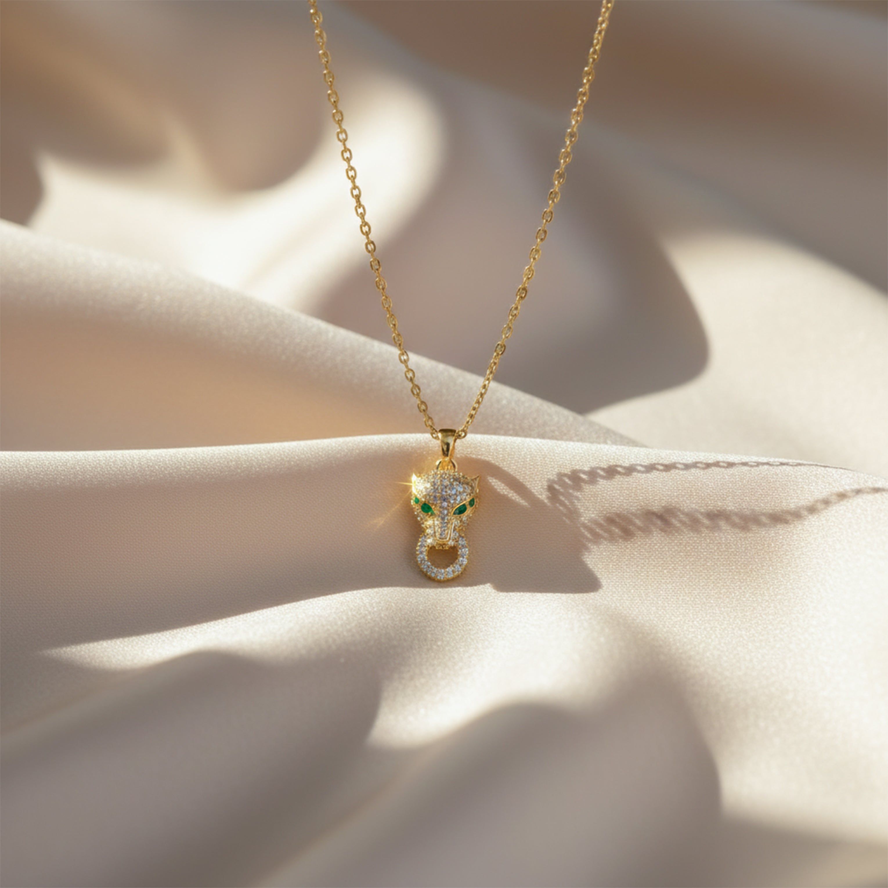 Gold Panther CZ Pendant Necklace GWN -81