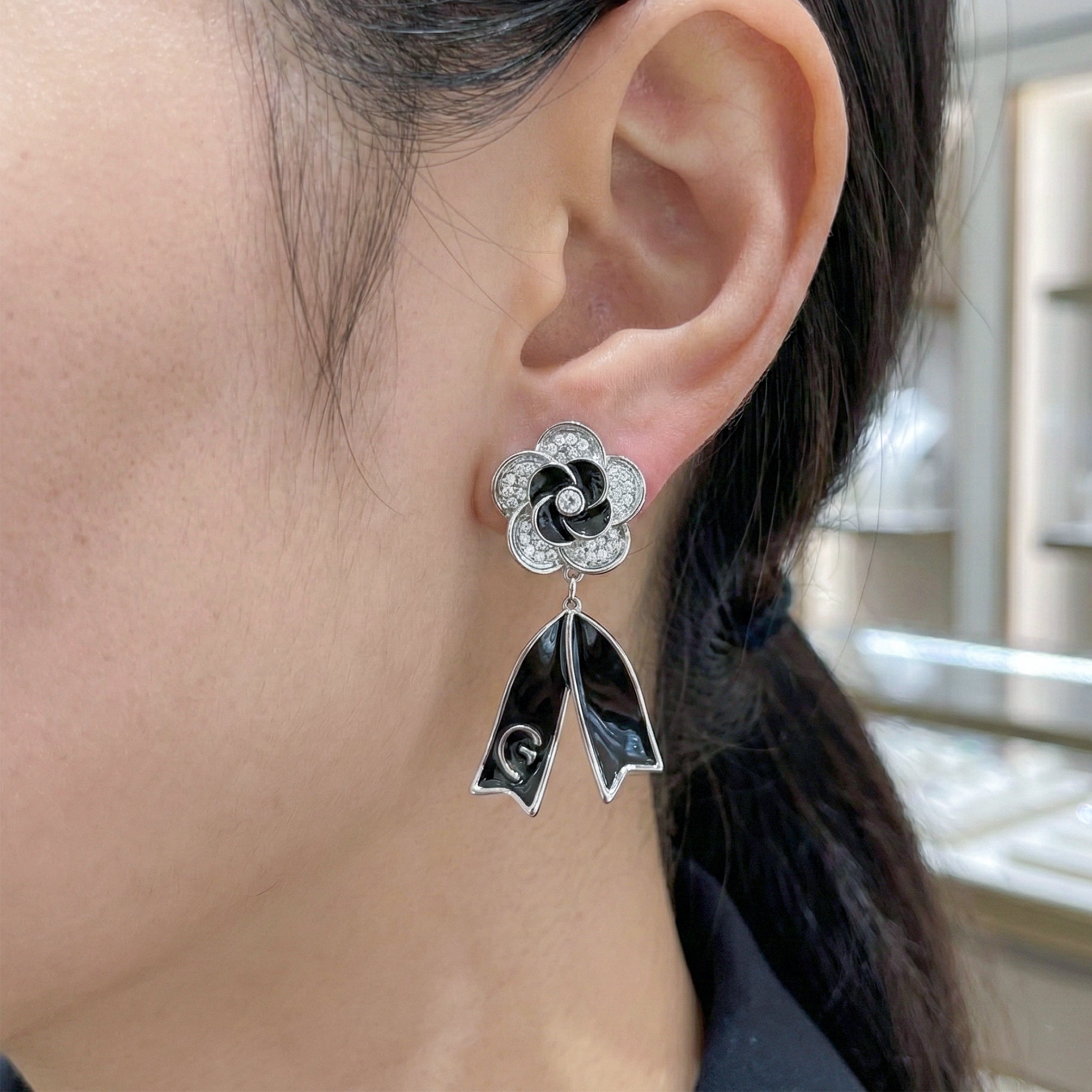 Onyx Silver Bloom Drop Earrings GWE -64