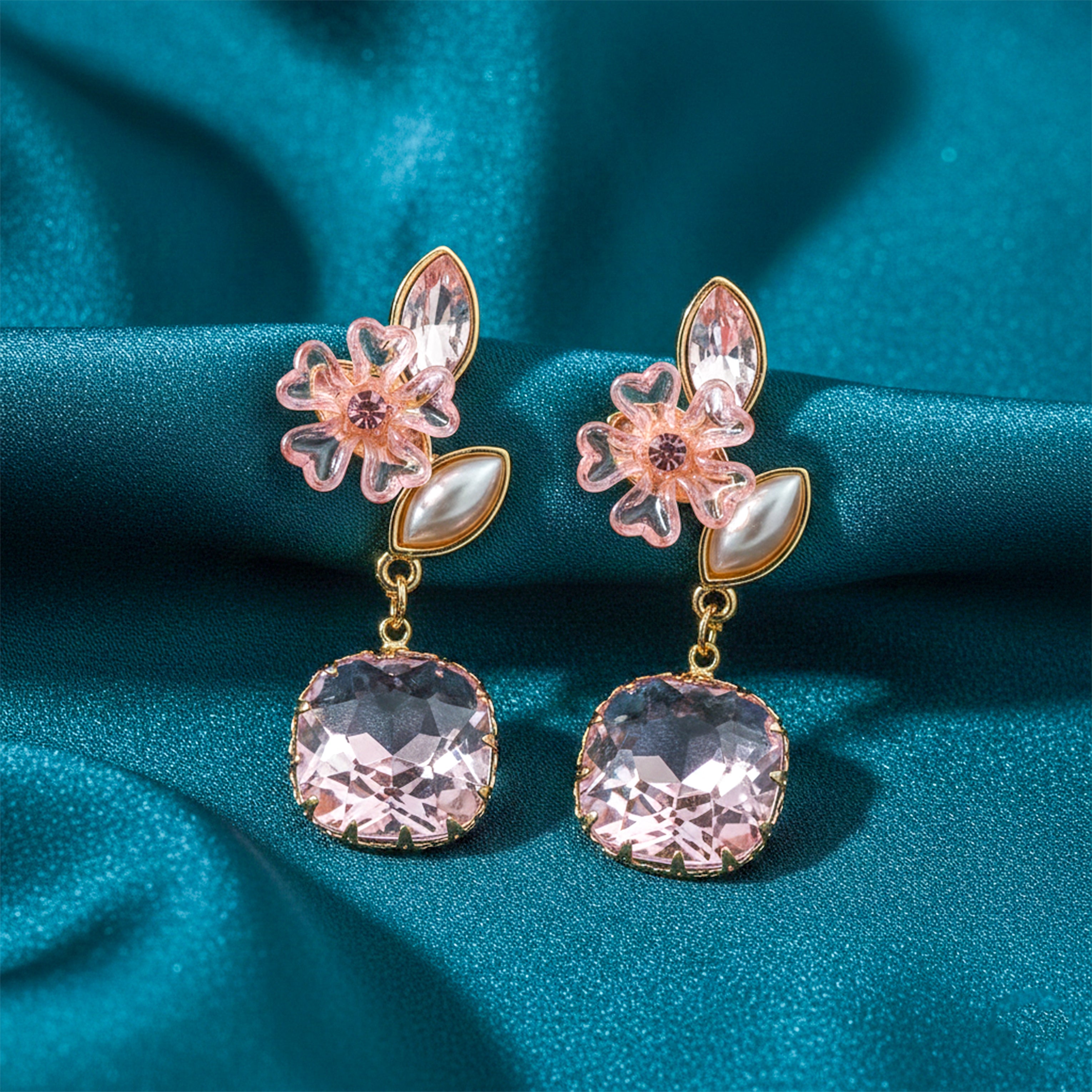 Blush Floral Crystal Earrings GWE -235