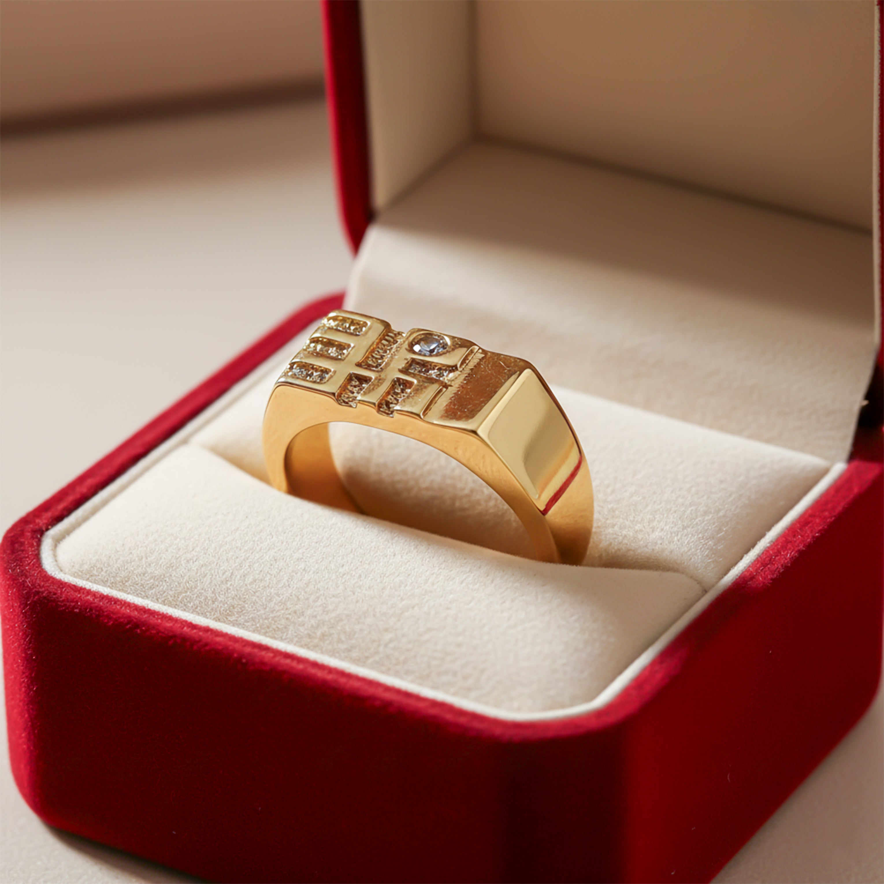 Men’s Gold-Tone Geometric Studded Ring GMR -18