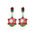 Red Floral Pearl Earrings GWE -228