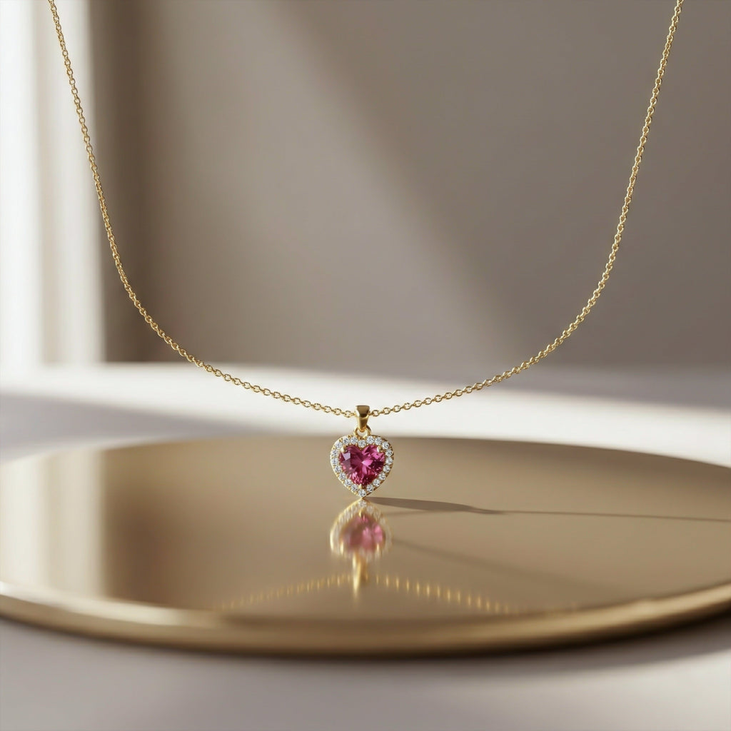 Pink Heart Halo Pendant Necklace GWN -93