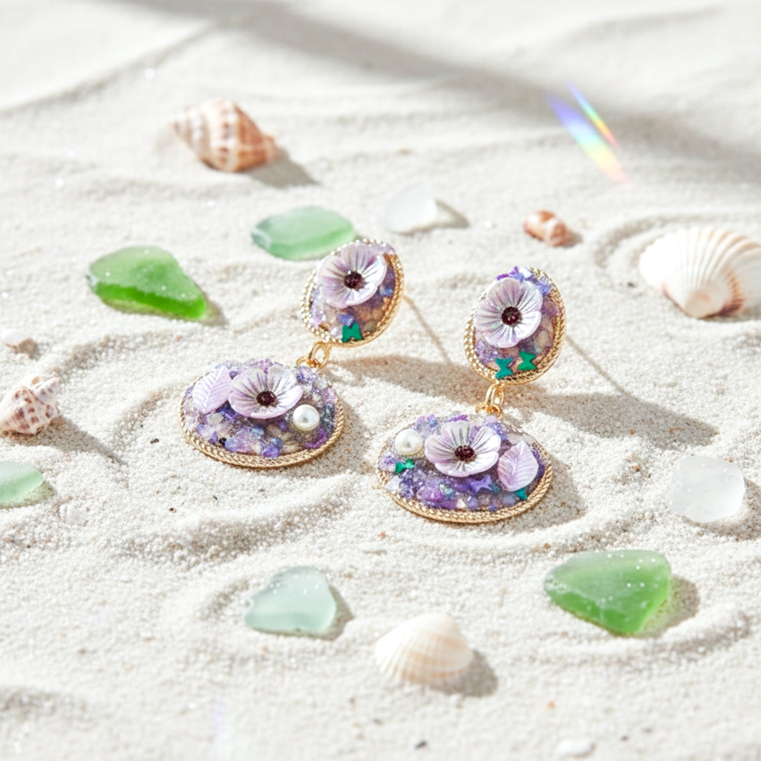 Lavender Floral Stone Drop Earrings GWE -244