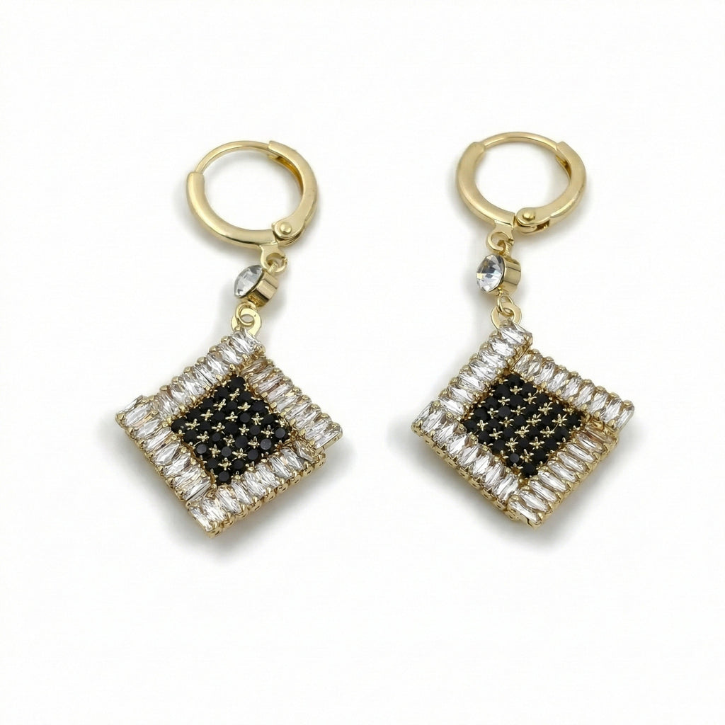 Black & White Crystal Square Drop Earrings GWE -150
