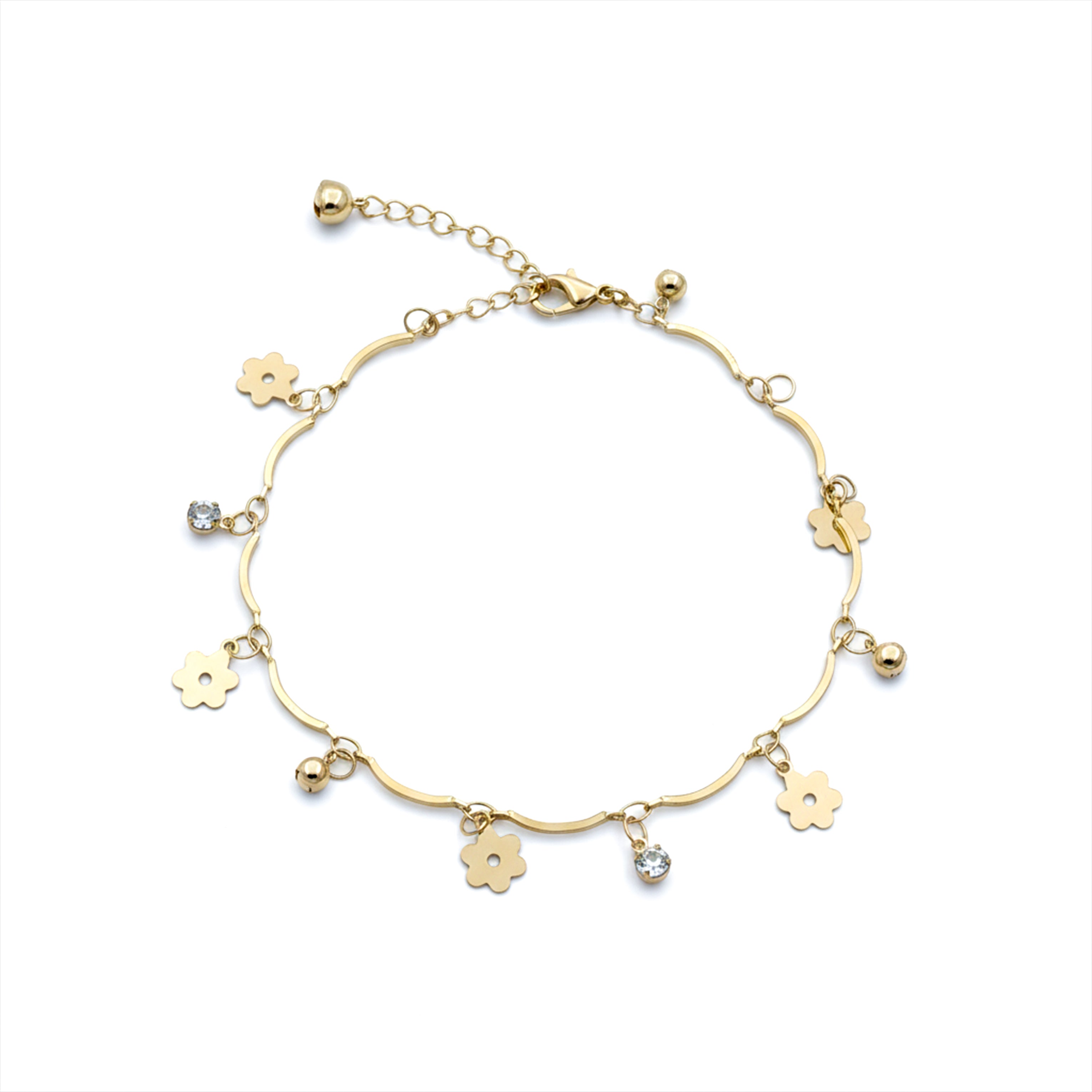 Floral Charm Crystal Anklet GWA -23