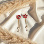 Ruby Blossom Pearl Tassel Earrings GWE -119