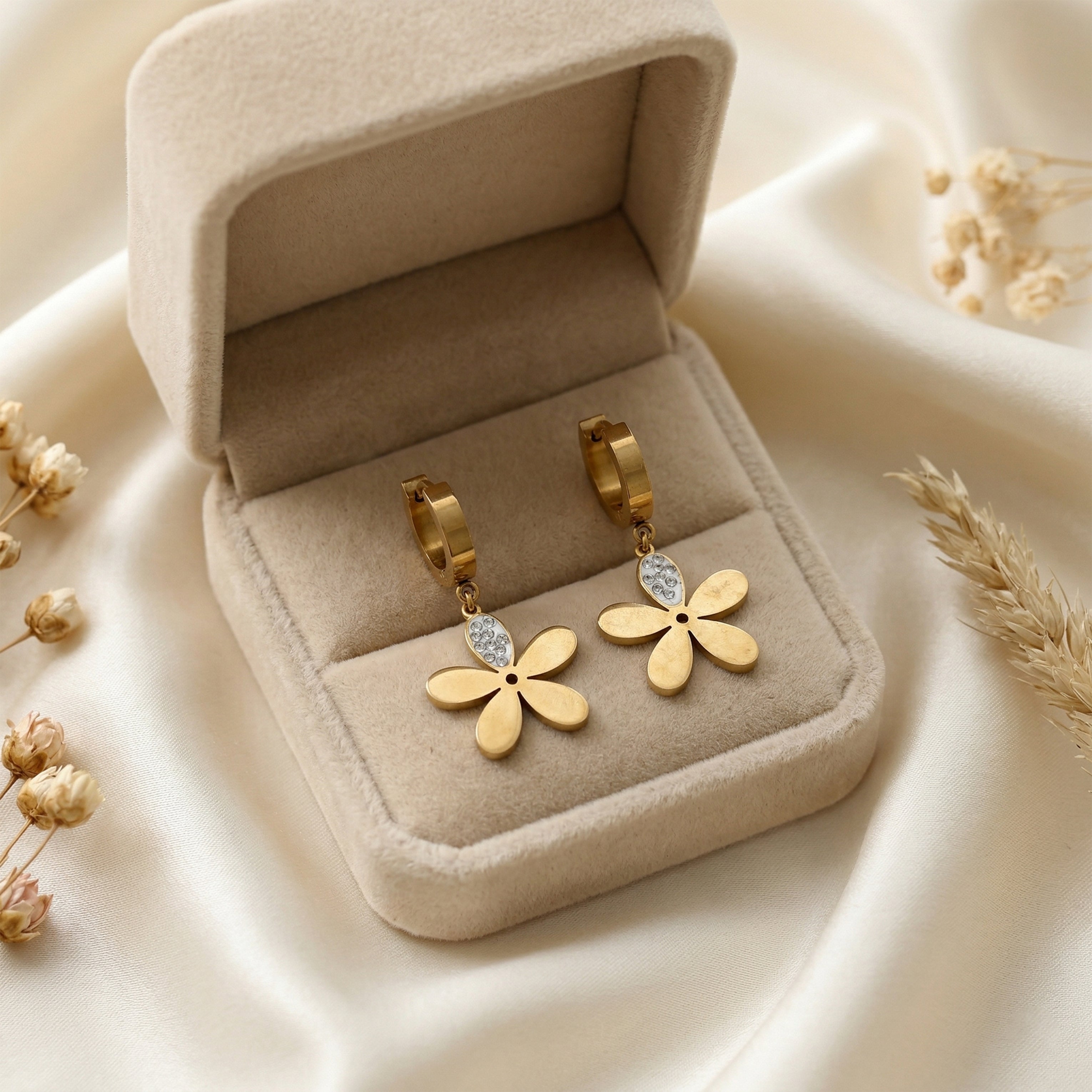 Golden Floral Drop Earrings GWE -79