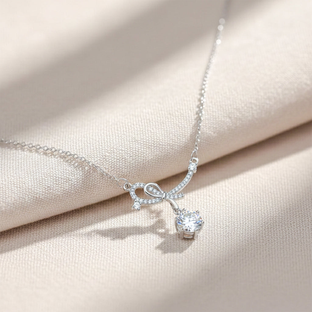 Sterling Silver Bow Ribbon Women Necklace GWN -134