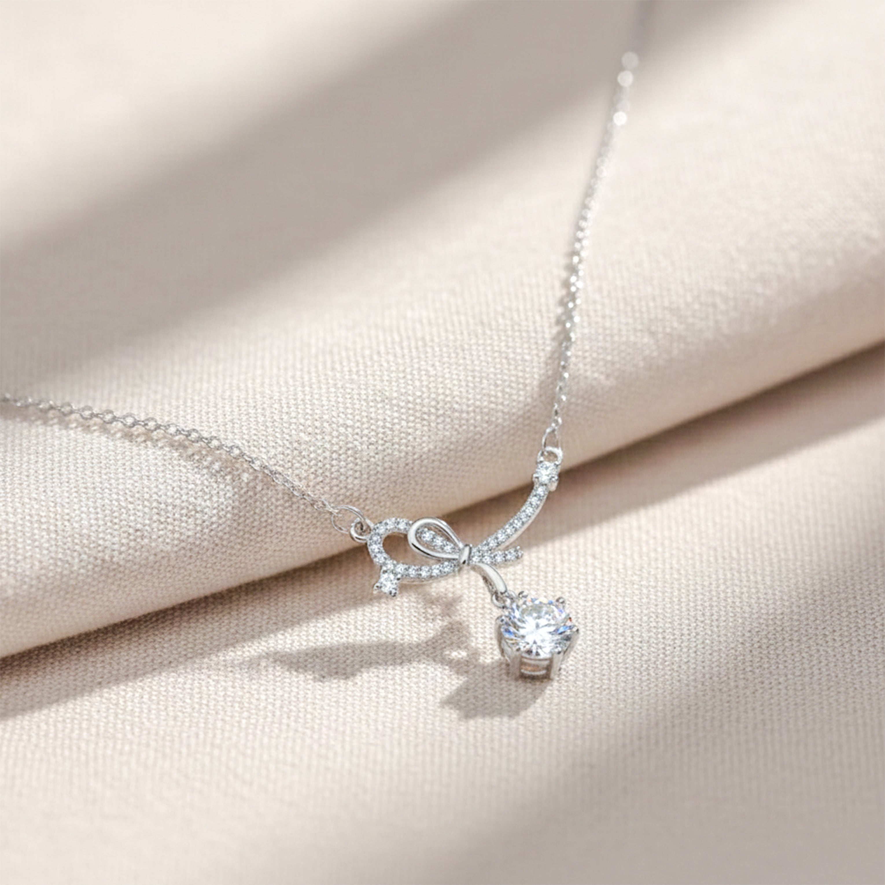 Sterling Silver Bow Ribbon Women Necklace GWN -134