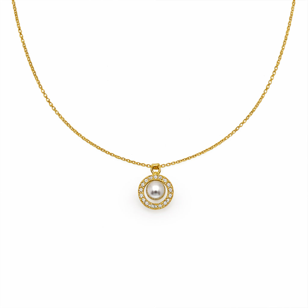 Golden Pearl Halo Elegance Necklace GWN -57