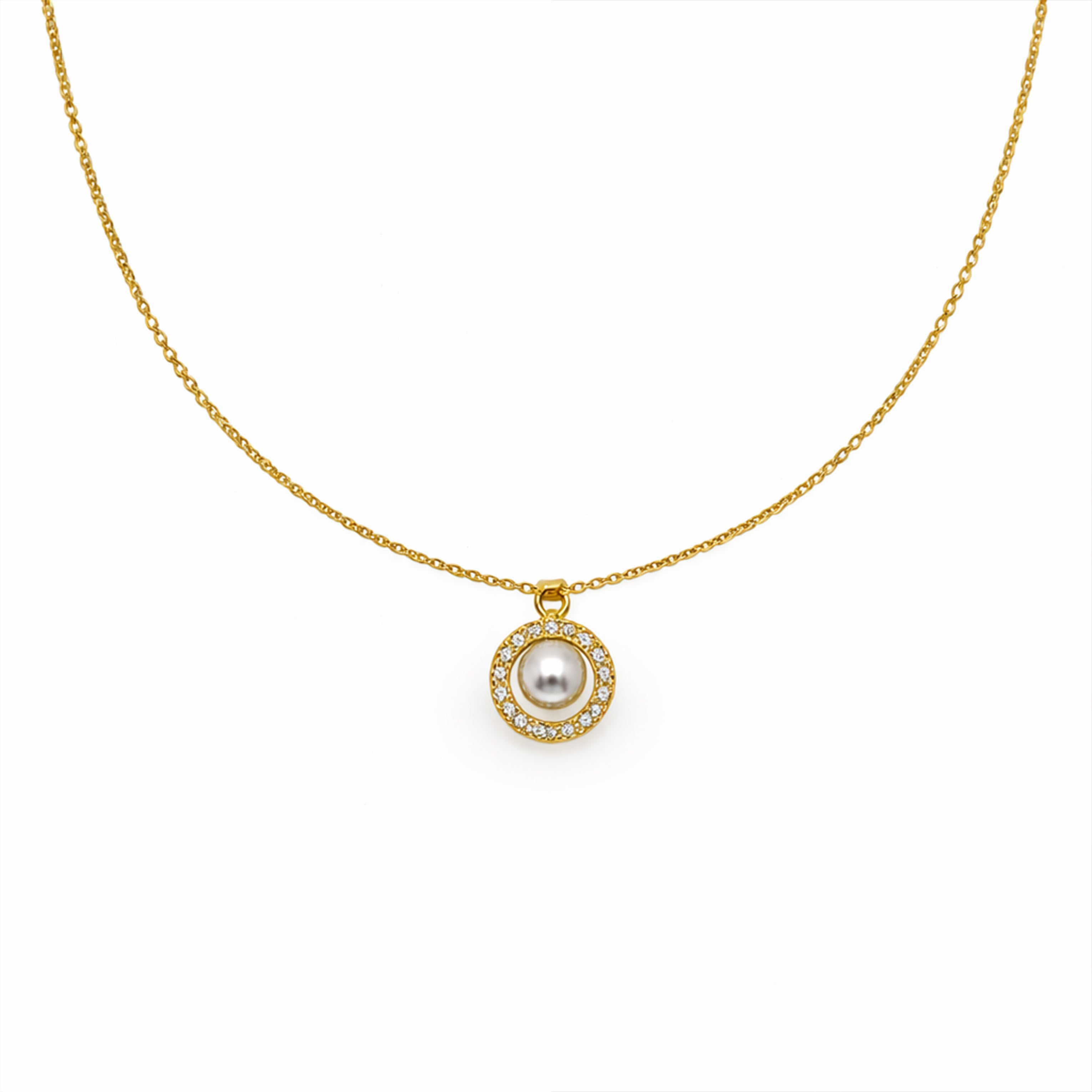 Golden Pearl Halo Elegance Necklace GWN -57