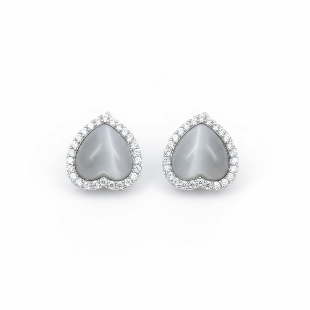 Grey Heart Halo Stud Earrings GWE -93