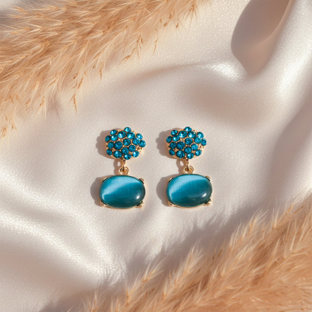 Teal Crystal Oval Drop Earrings GWE -218