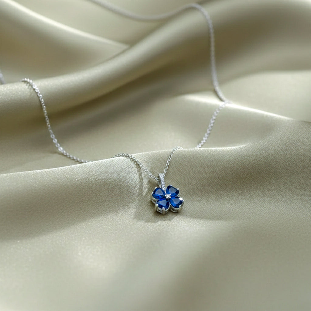 Dainty Silver and Sapphire Blue Women Neckless GWN -162