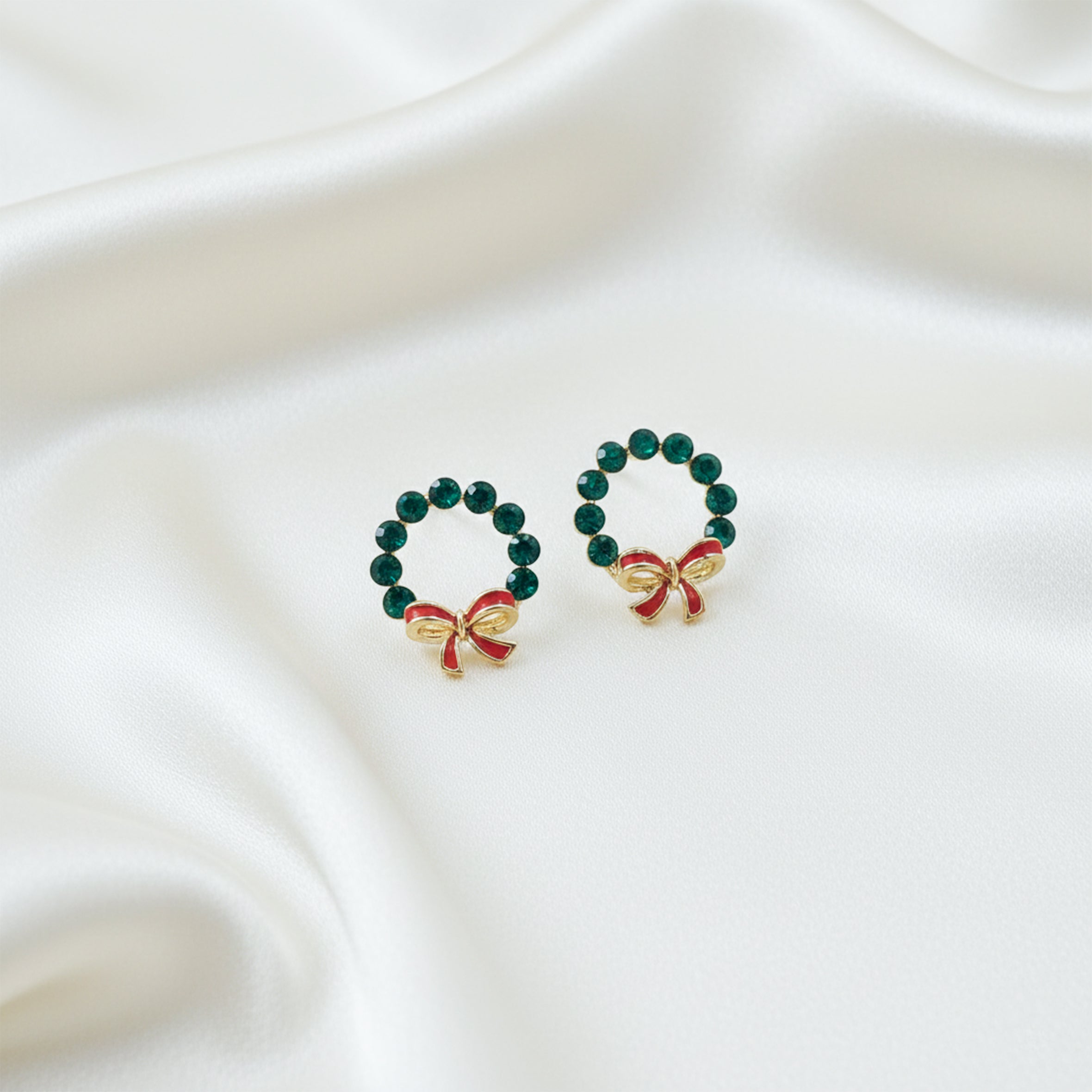 Emerald Wreath Bow Stud Earrings GWE -118