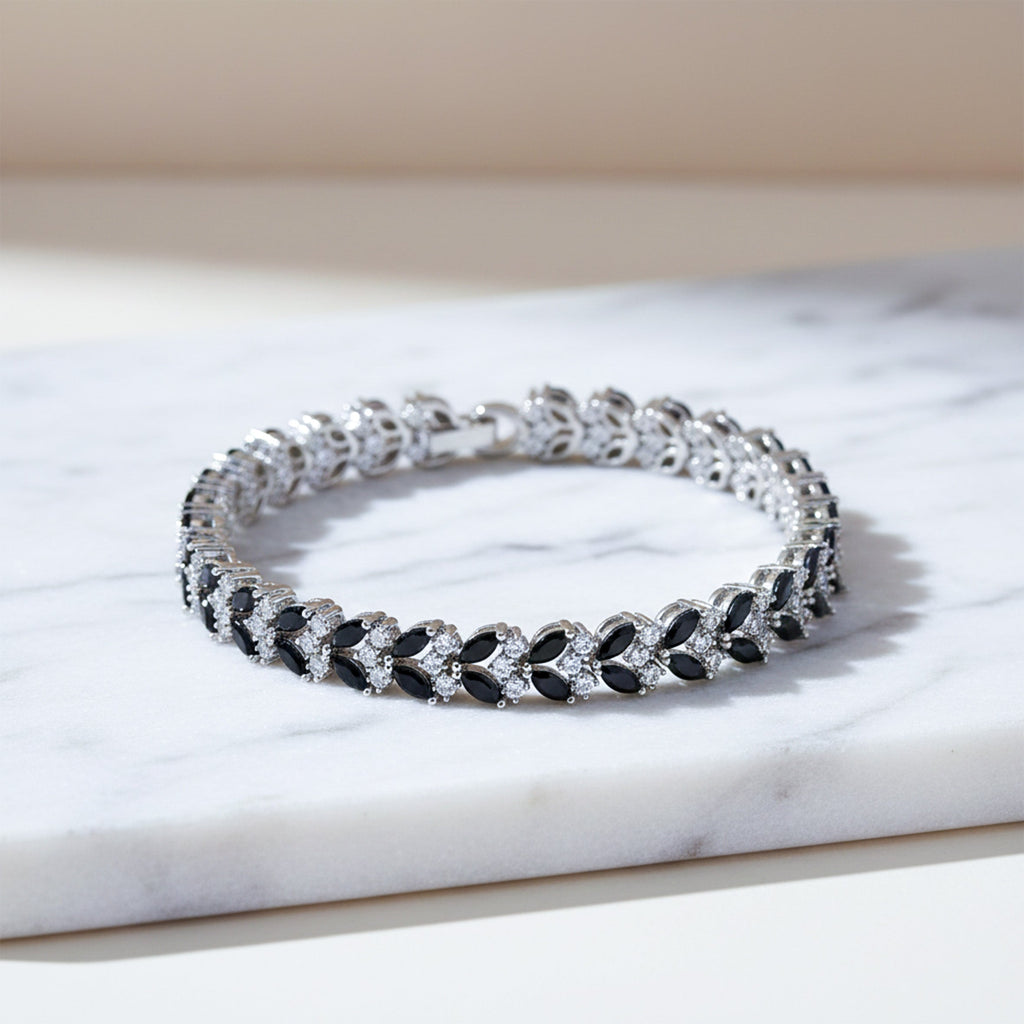 Silver Black Marquise CZ Tennis Bracelet GWB -144