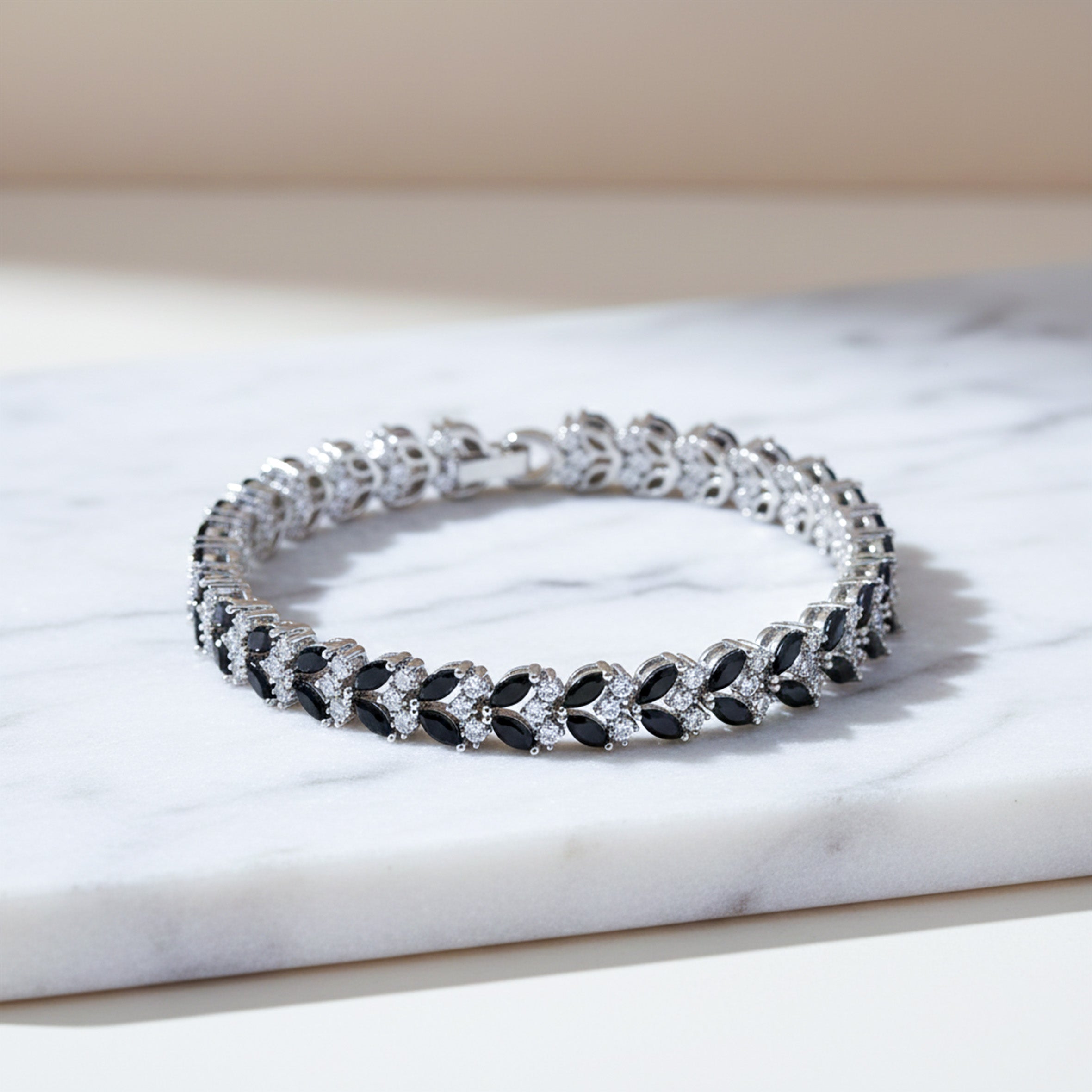 Silver Black Marquise CZ Tennis Bracelet GWB -144