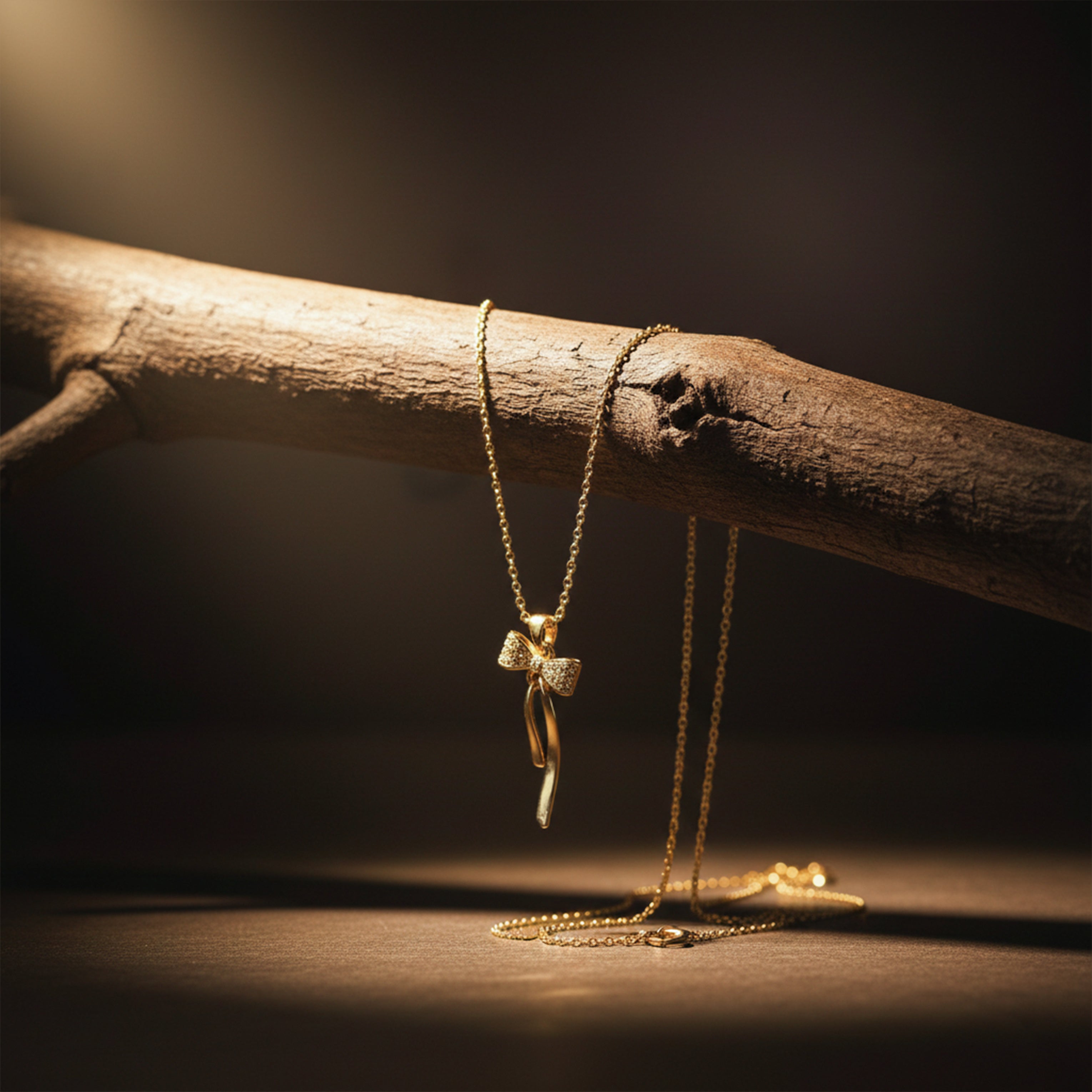 Golden Bow Drop Pendant Necklace GWN -88