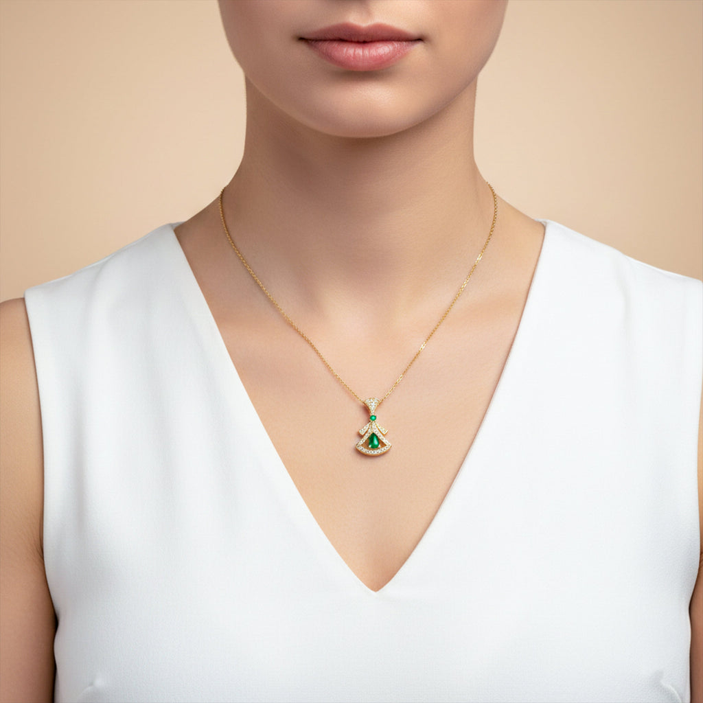 Emerald Drop Designer Pendant Necklace GWN -102