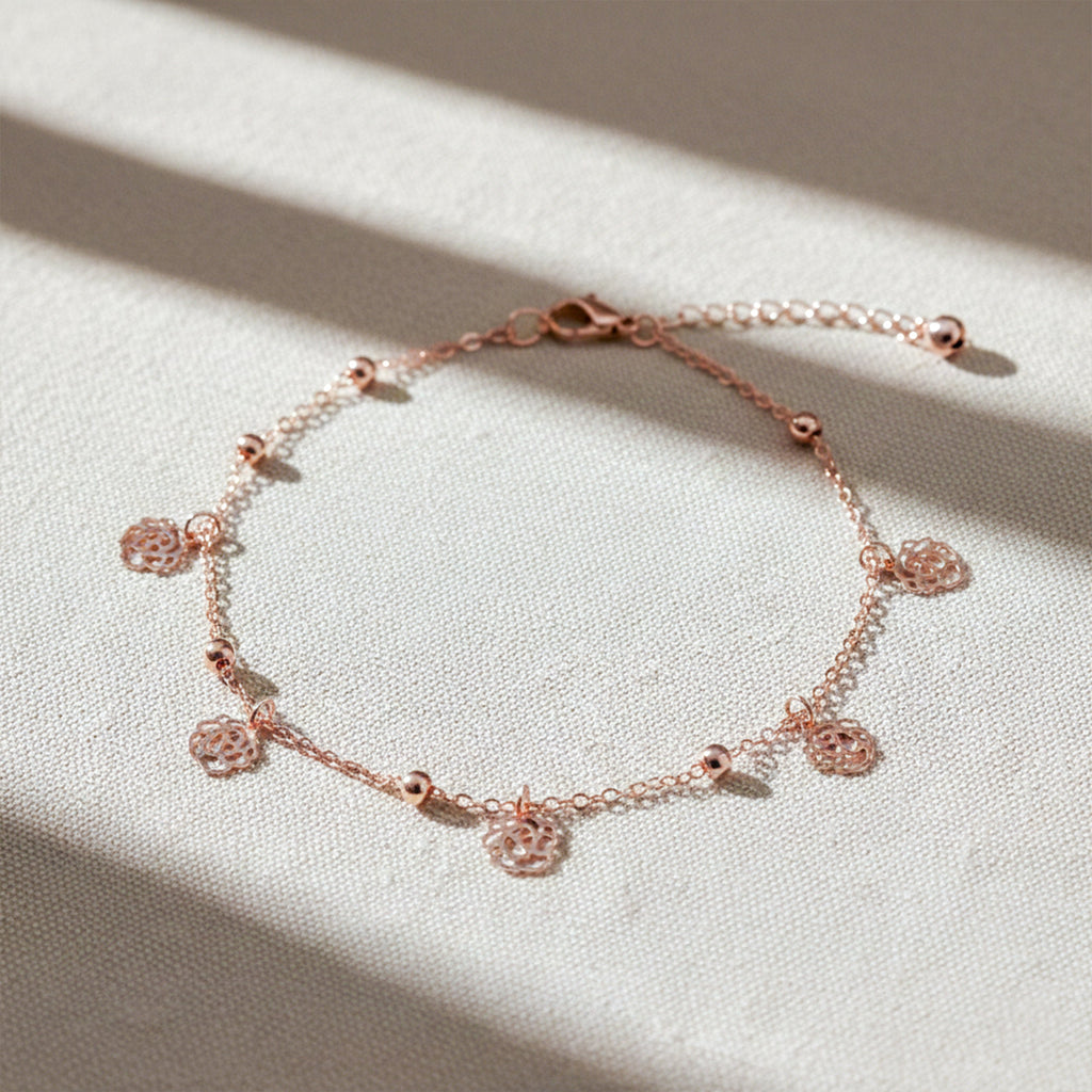 Gold Floral Charm Anklet GWA -58