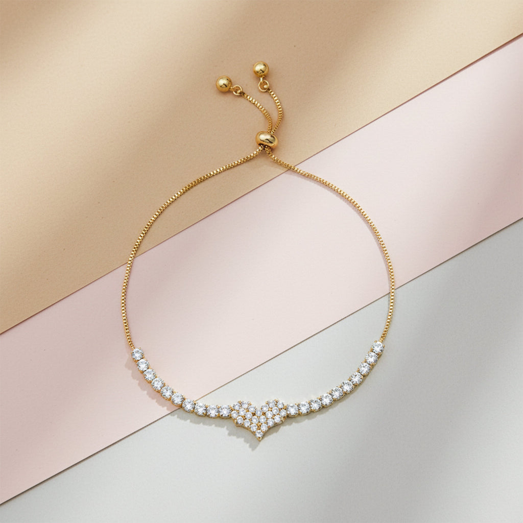 Golden Sparkle Heart Adjustable Bracelet GWB -114