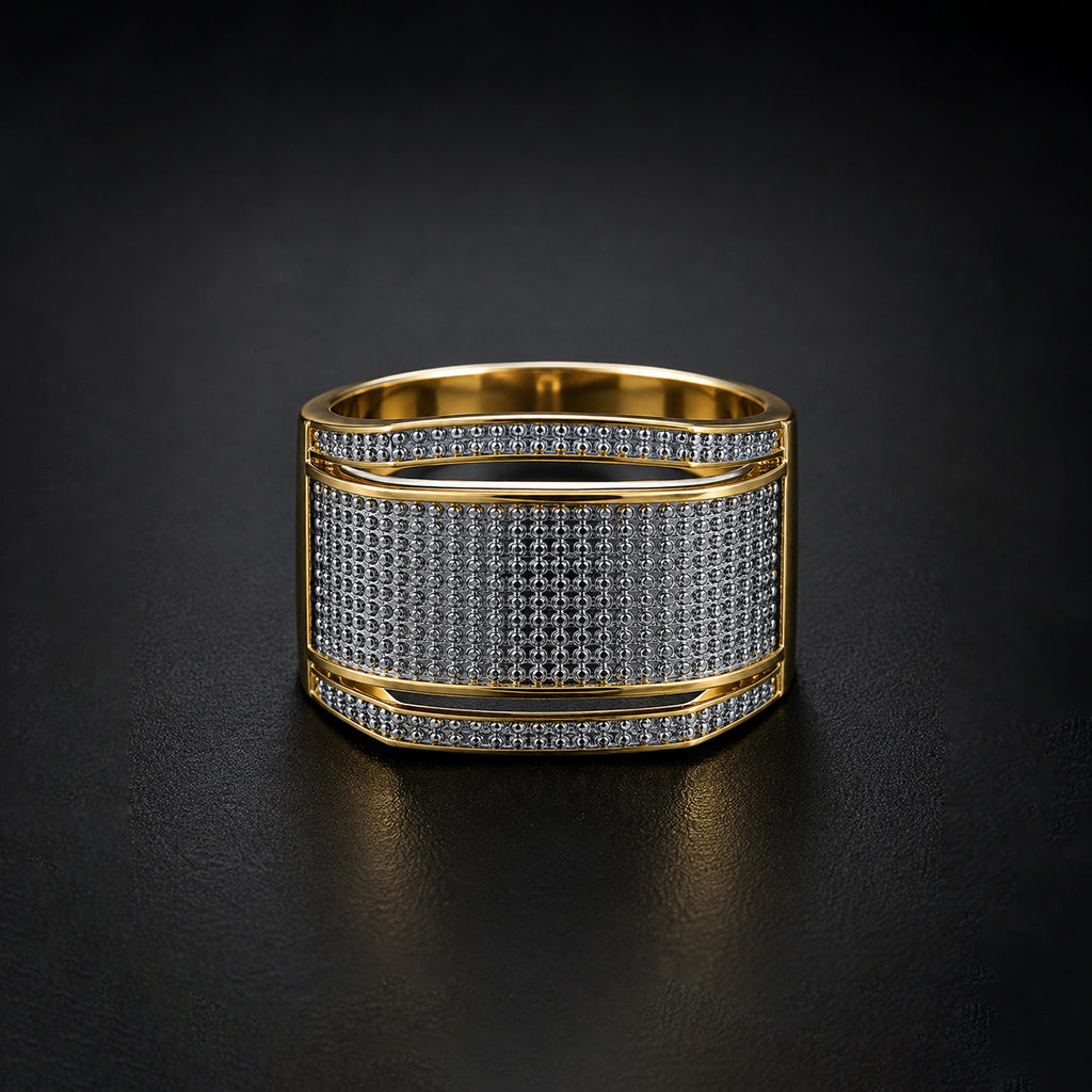 Men’s Gold-Tone Silver Textured Ring GMR -13